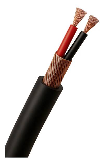 Cable 2 × 0,25 mm² · Relleno algodón + Malla helicoidal Cu rojo — Conduplast